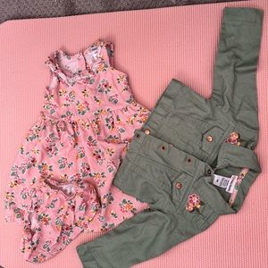 Pink dress with green jacket set- 24mo